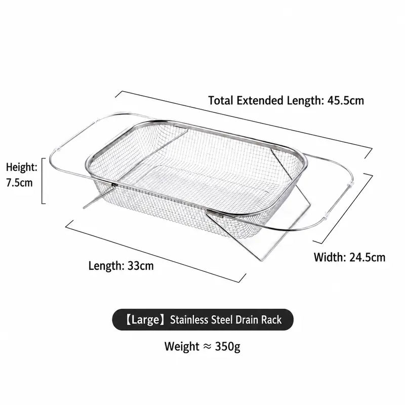 Stainless Steel Over-The-Sink Colander Strainer Basket, Expandable Rectangle Fine Mesh Kitchen Utensils🥣