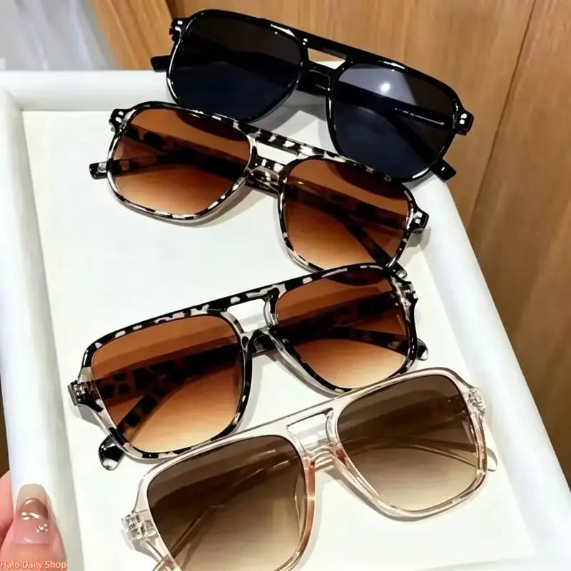 Women's 4/7-Pack Polarized Sunglasses Set - Y2K Unisex Double Bridge Aviator 🕶️