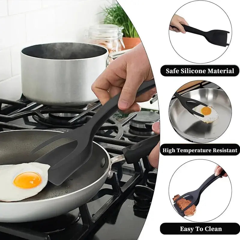 Grip & Flip Spatula Tongs - Sturdy, Durable Non‑Stick Egg Flipper & Food Turner for Pancakes 🍳