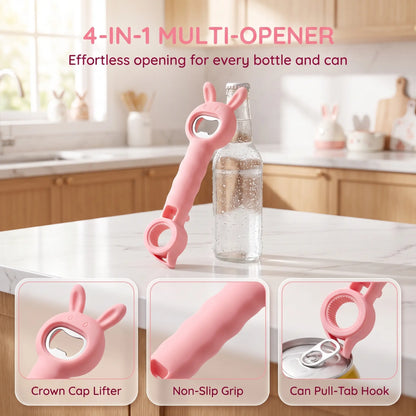 4‑in‑1 Multi‑Function Bottle & Jar Opener, Bunny‑Shaped Kitchen Opener Tool with Bottle Opener 🐰🍾