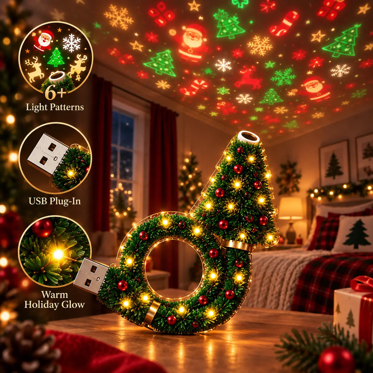 2026 New USB Plug-In Christmas Projector Night Light 🎄