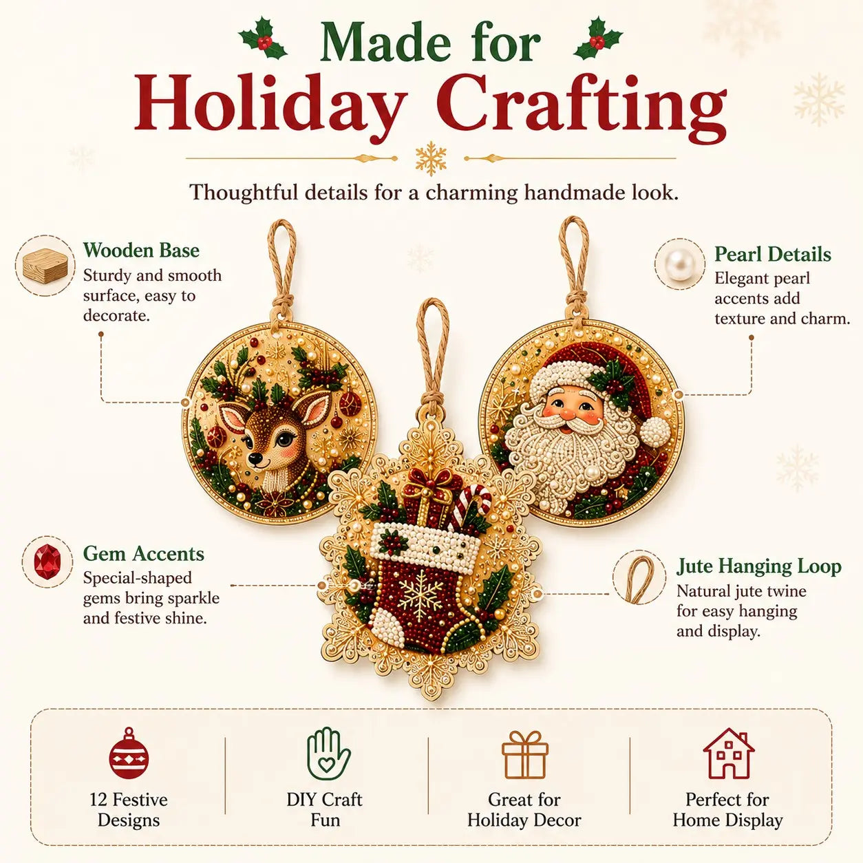 6Pcs/12Pcs Christmas DIY Diamond Painting Ornaments Kit, Xmas Tree Hanging Pendant 🎄