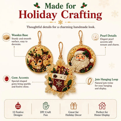 6Pcs/12Pcs Christmas DIY Diamond Painting Ornaments Kit, Xmas Tree Hanging Pendant 🎄