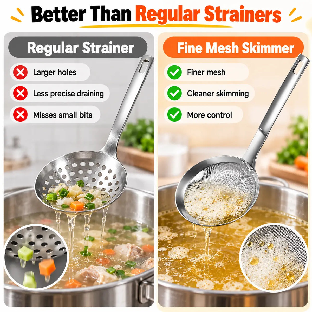Stainless Steel Fine Mesh Skimmer Spoons, Multi-Size Hot Pot Fat Skimmers 🍲
