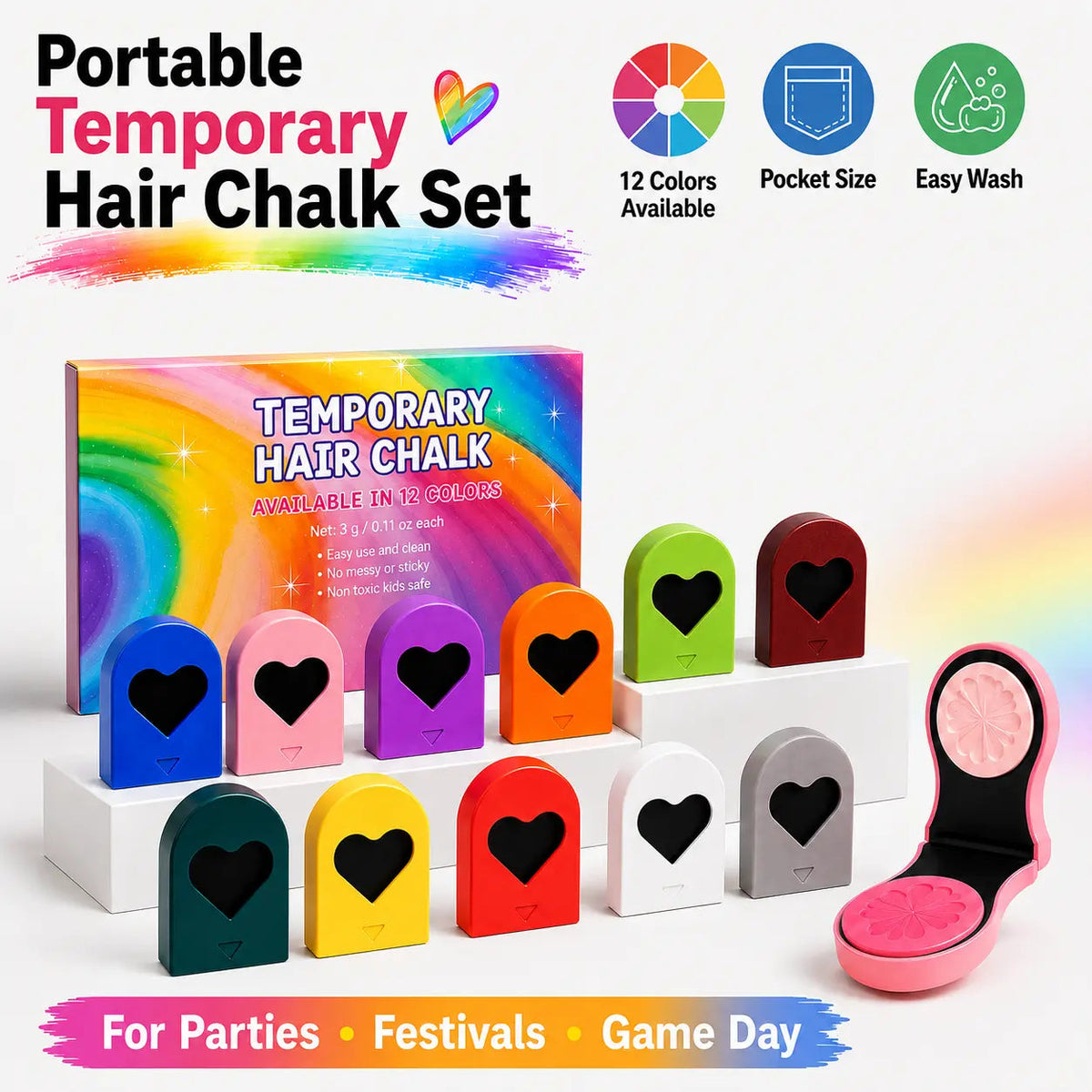 Portable temporary washable hair chalk set