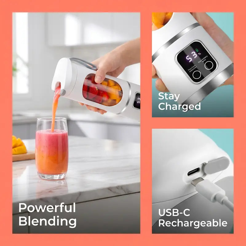 Portable 15.22 Oz USB Rechargeable Personal Blender with LED Display🥤