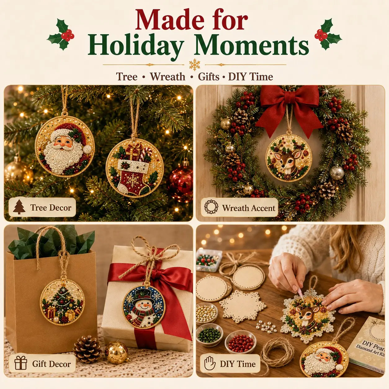 6Pcs/12Pcs Christmas DIY Diamond Painting Ornaments Kit, Xmas Tree Hanging Pendant 🎄