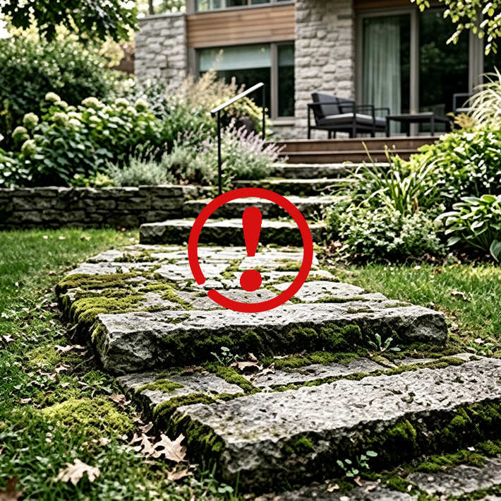 Moss and mold growing in outdoor stone crevices