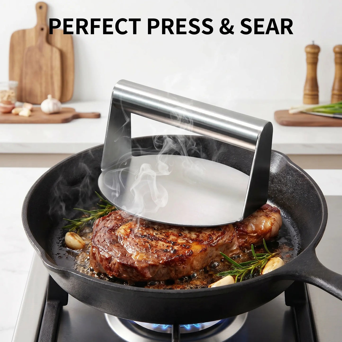 Stainless Steel Burger Press 4.72" Round Smash Burger Press‑ Pro Non‑Stick Burger Smasher 🍔
