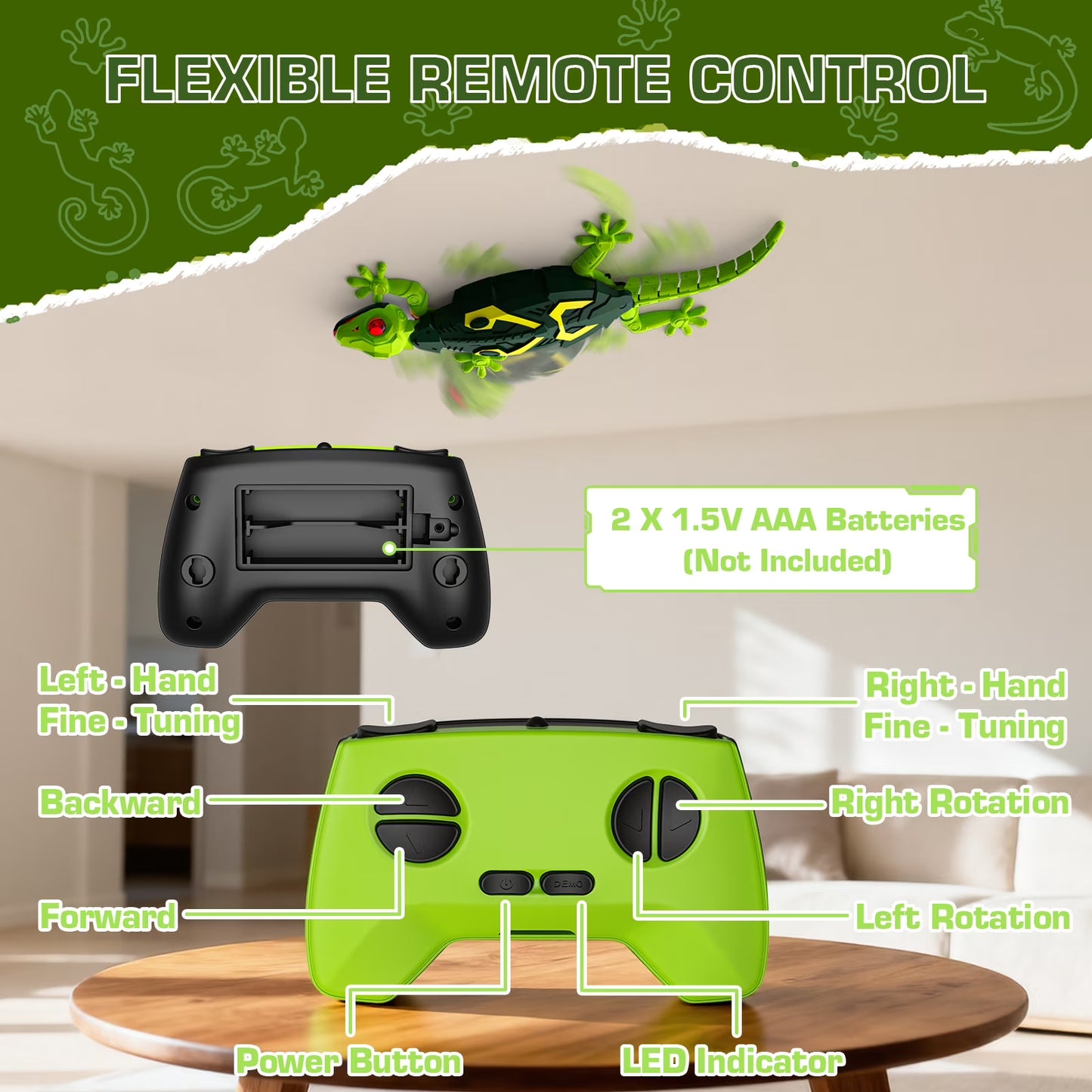 Wall Crawler Gecko, Remote Control Toy, Electric Lizard Toy with LED Glowing Eyes🦎