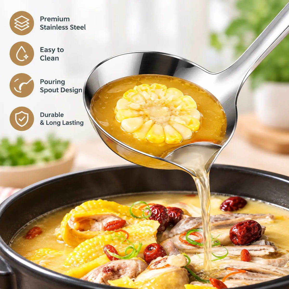 2 Count Stainless Steel Oil Separator Ladle, Mirror Polished Surface 🥄