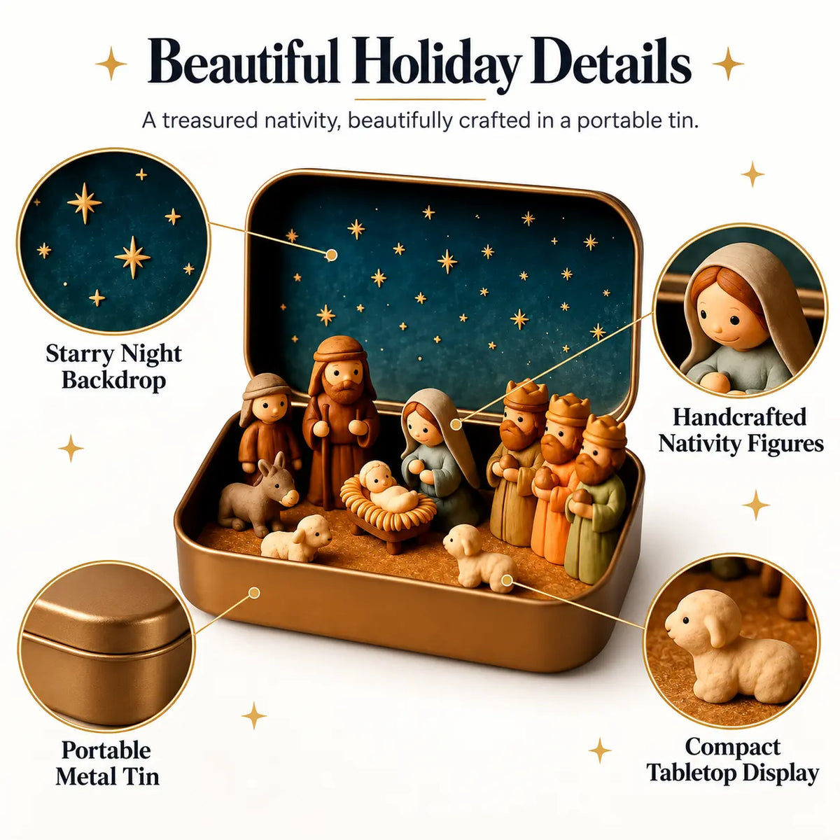Religious Pocket-Size Mini Nativity Scene Set with Storage Box⛪