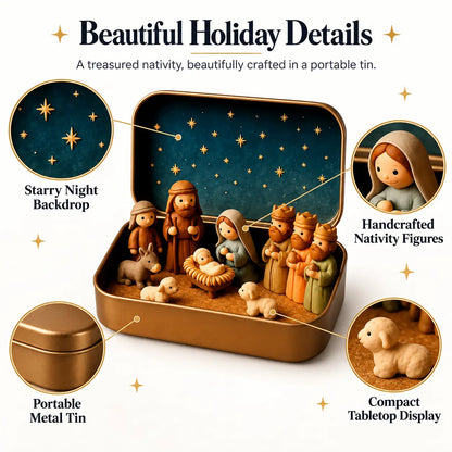 Religious Pocket-Size Mini Nativity Scene Set with Storage Box⛪