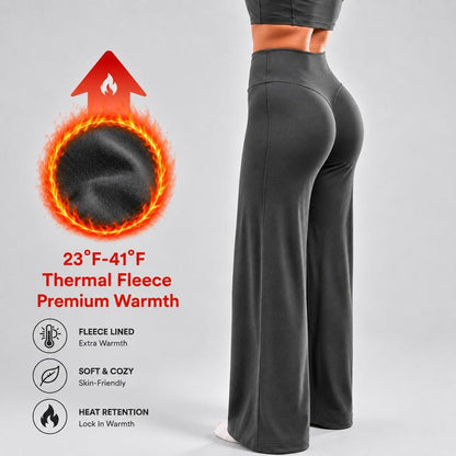 Women's Fleece Lined Wide Leg Pants, High Waisted Soft Thermal Straight Leg Lounge Pants 🧶