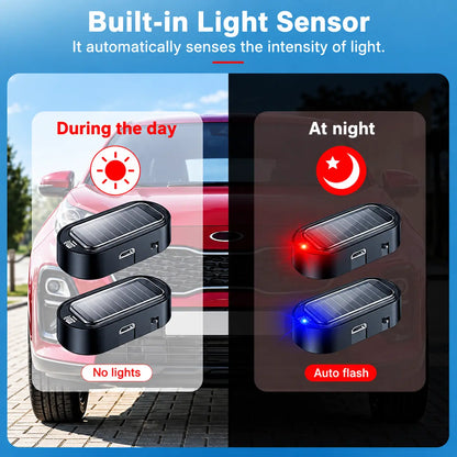 2PCS Solar Powered Fake Car Alarm Light, Auto Light Sensor LED Simulated Security Warning Flashing Light🚨