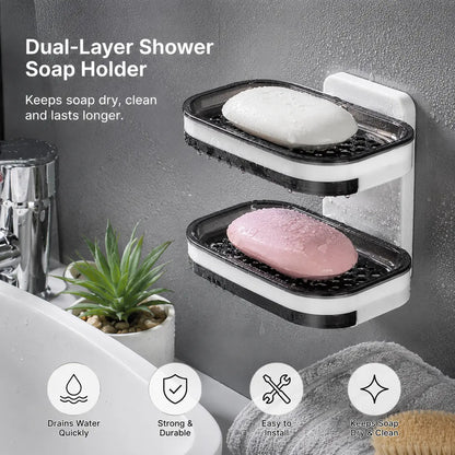 Wall Mounted Double-Layer Soap Bar Holder with Drainage Holes🧼