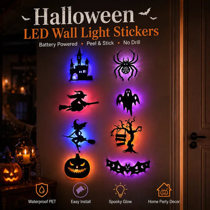 Halloween LED Silhouette Wall Light Stickers, Battery Powered Peel & Stick Decor Lights🎃