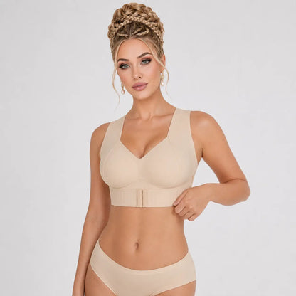 Women's Posture Correction Wireless Sports Bra - Soft Breathable Tie-Back Bra with Moulded Cups