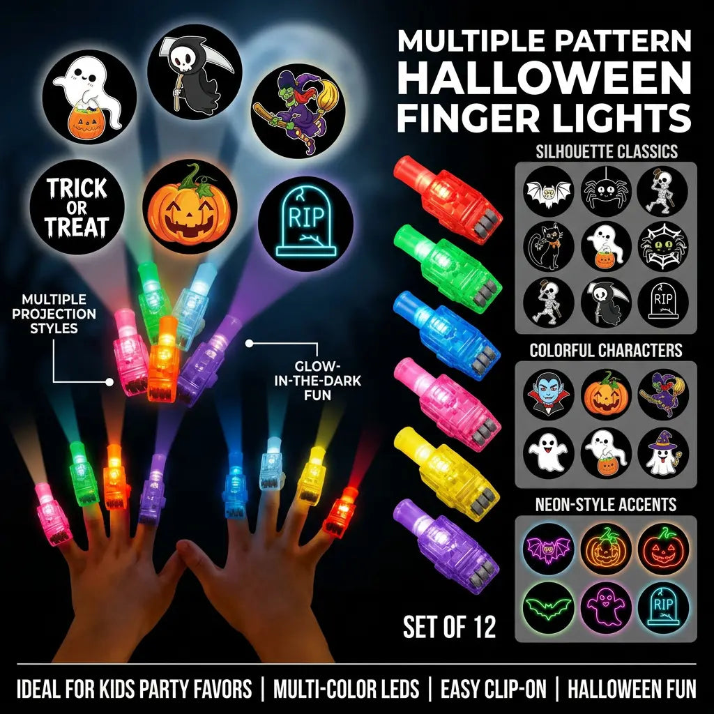 12PCS Halloween Finger Projector Rings, LED Light-Up Finger Toys🔦🎃