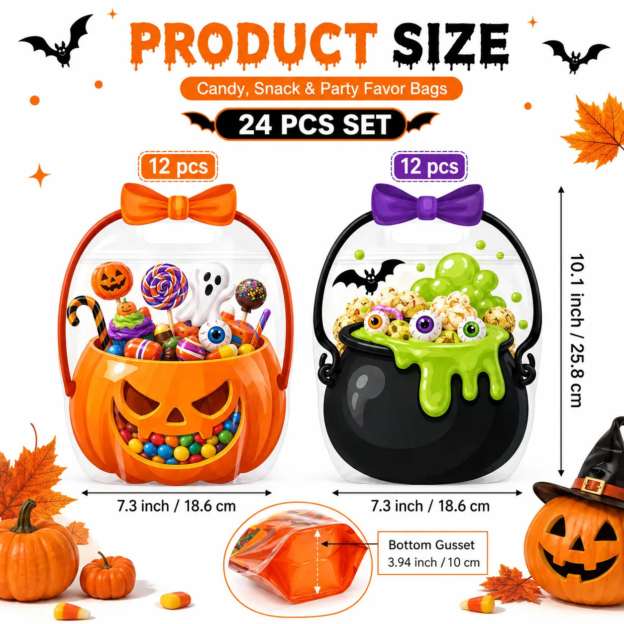 Halloween Plastic Goodie Bags, Trick or Treat Candy Bags 🎃