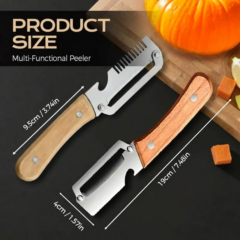 Ultra-sharp stainless steel peeler with wooden handle and bottle opener (2-piece set)
