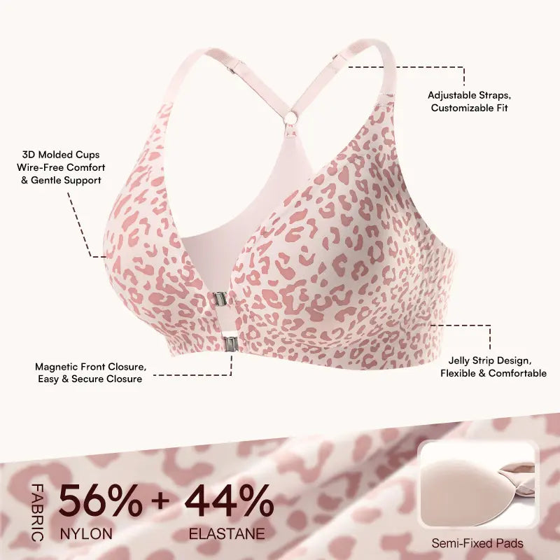 Women's Front Closure Elasticity Bralette, Easy On & Off, Light Support, Deep V-Neck Racerback, Seamless T-Shirt Bra 👙