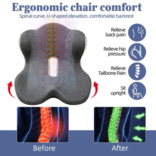 Non-Slip Memory Foam Ergonomic Seat Cushion, Skin-Friendly Breathable Mesh Cover🪑