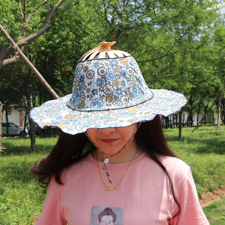 Foldable Bamboo Sun Hat UPF50+ Wide Brim Floral Outdoor Fishing Garden UV Protection Hat✨