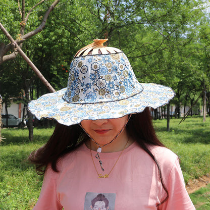 Foldable Bamboo Sun Hat UPF50+ Wide Brim Floral Outdoor Fishing Garden UV Protection Hat✨