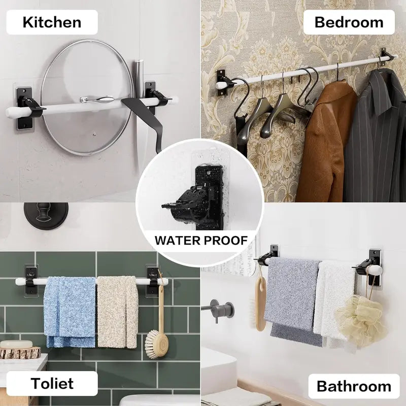 2-Pack No-Drill Curtain Rod Brackets, Self-Adhesive Multifunctional Acrylic Gel Rod Holder Hooks 🪝