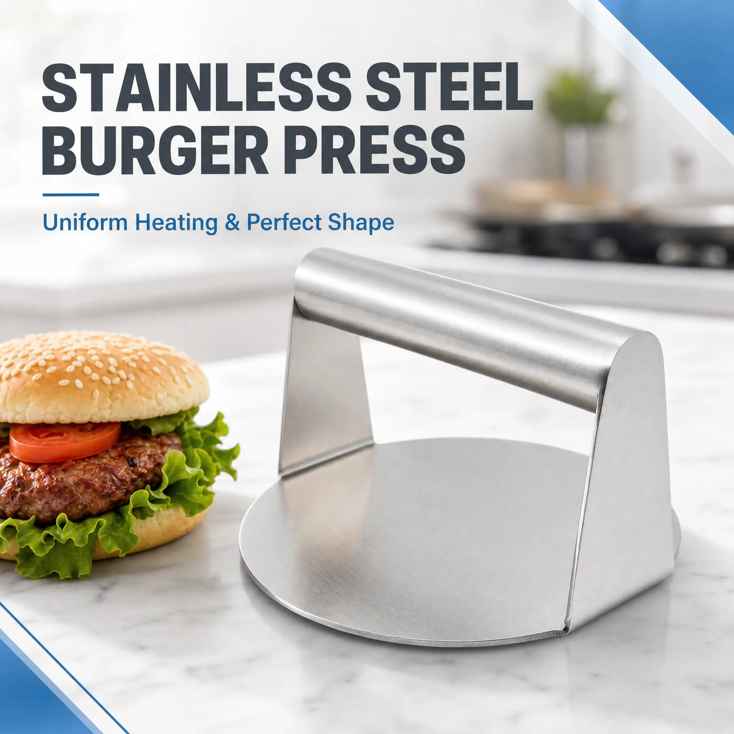 Stainless Steel Burger Press 4.72" Round Smash Burger Press‑ Pro Non‑Stick Burger Smasher 🍔