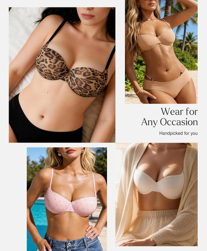 Women 2 Cups Lift Seamless Push Up Underwire T-Shirt Bra ✨