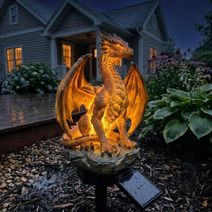 Solar Dragon Garden Statue Light, Resin Figurine Outdoor Path Lamp 🐉