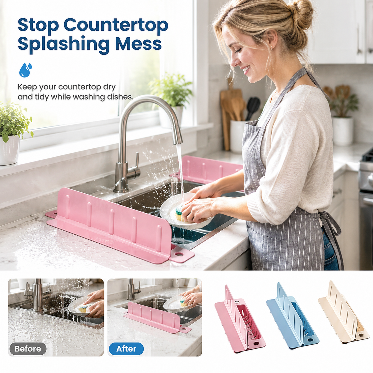 Kitchen Sink Splash Guard, Water Guard for Washbasin & Dish Washing 💦