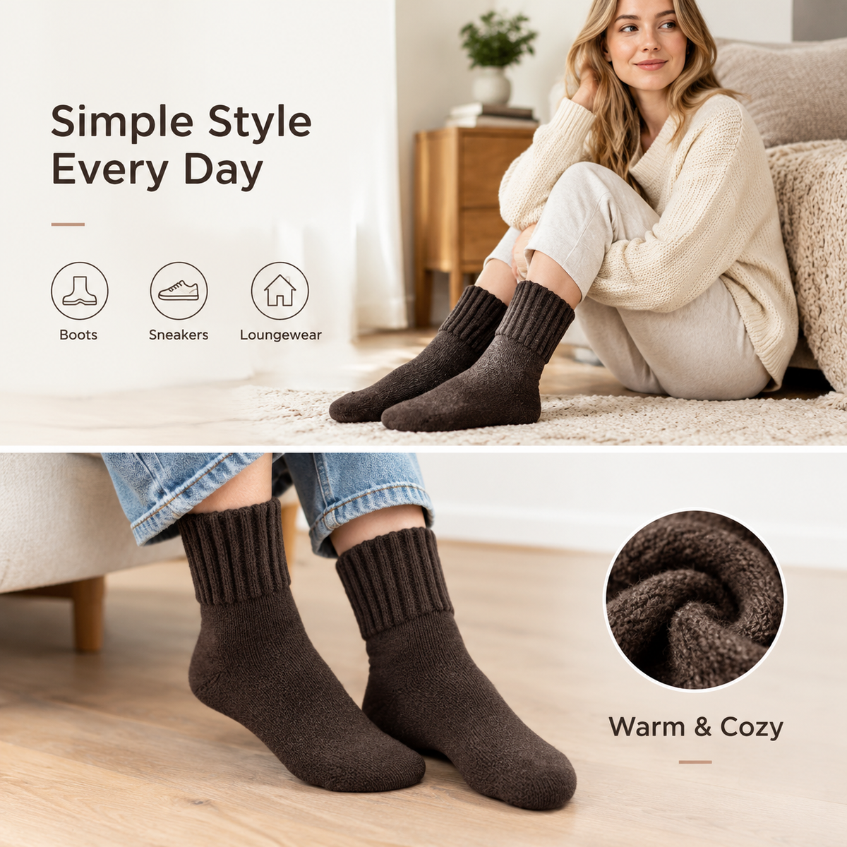 5 Pairs Women's Classical Mid-Calf Polyester Knitting Socks π§¦