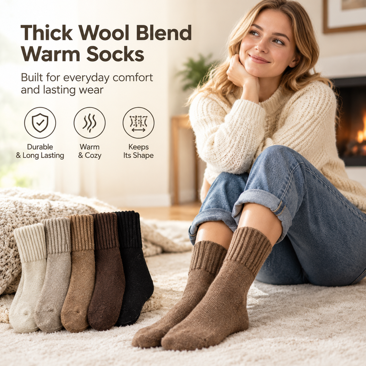 5 Pairs Women's Classical Mid-Calf Polyester Knitting Socks π§¦