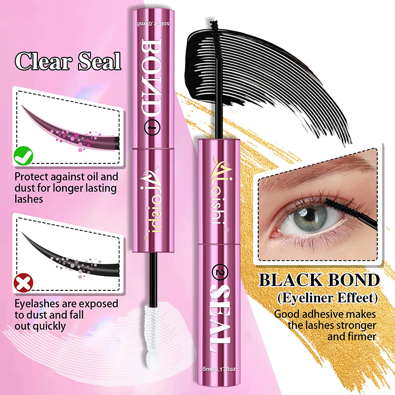 2 in 1 Bond & Seal Eyelash Adhesive, Black/White Waterproof Gentle Lightweight Strong Hold Glue✨