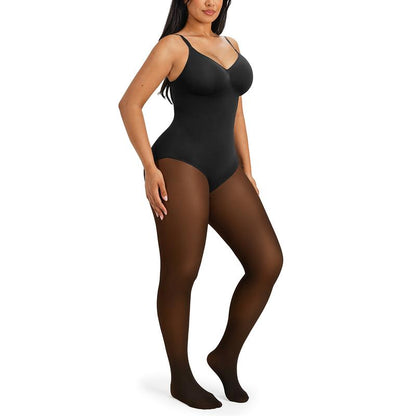 Women's Sheer-Panel Fleece-Lined Tights Bodysuit 🖤